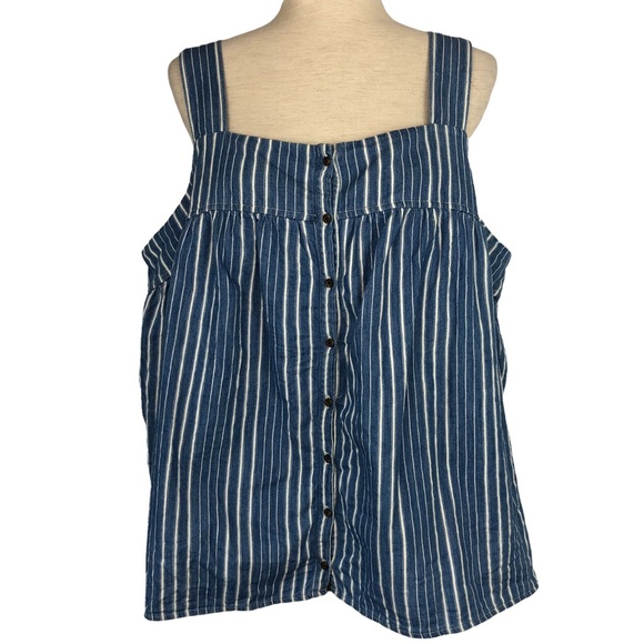 Old Navy Tops - Old Navy Cotton Denim Blue Stripe Button Down Sleeveless Top